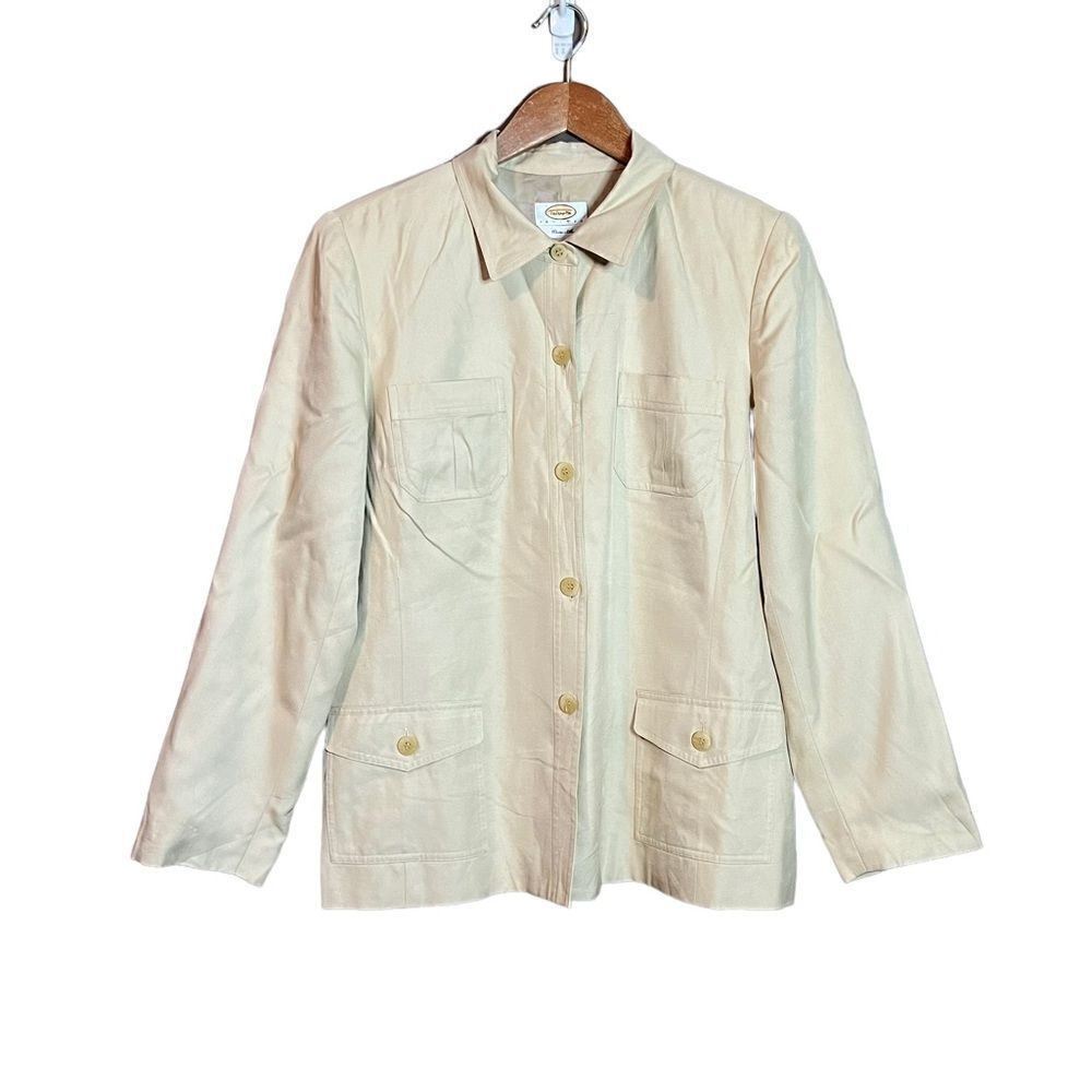 Talbots 100% silk beige button up shirt coat